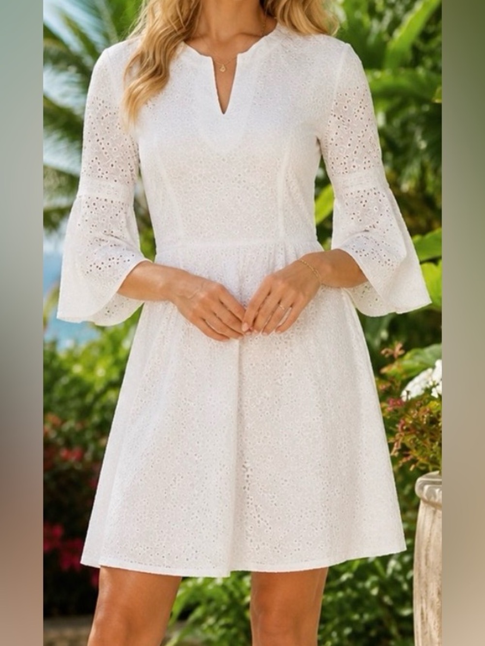 CeCe White Eyelet Long Sleeve Dress